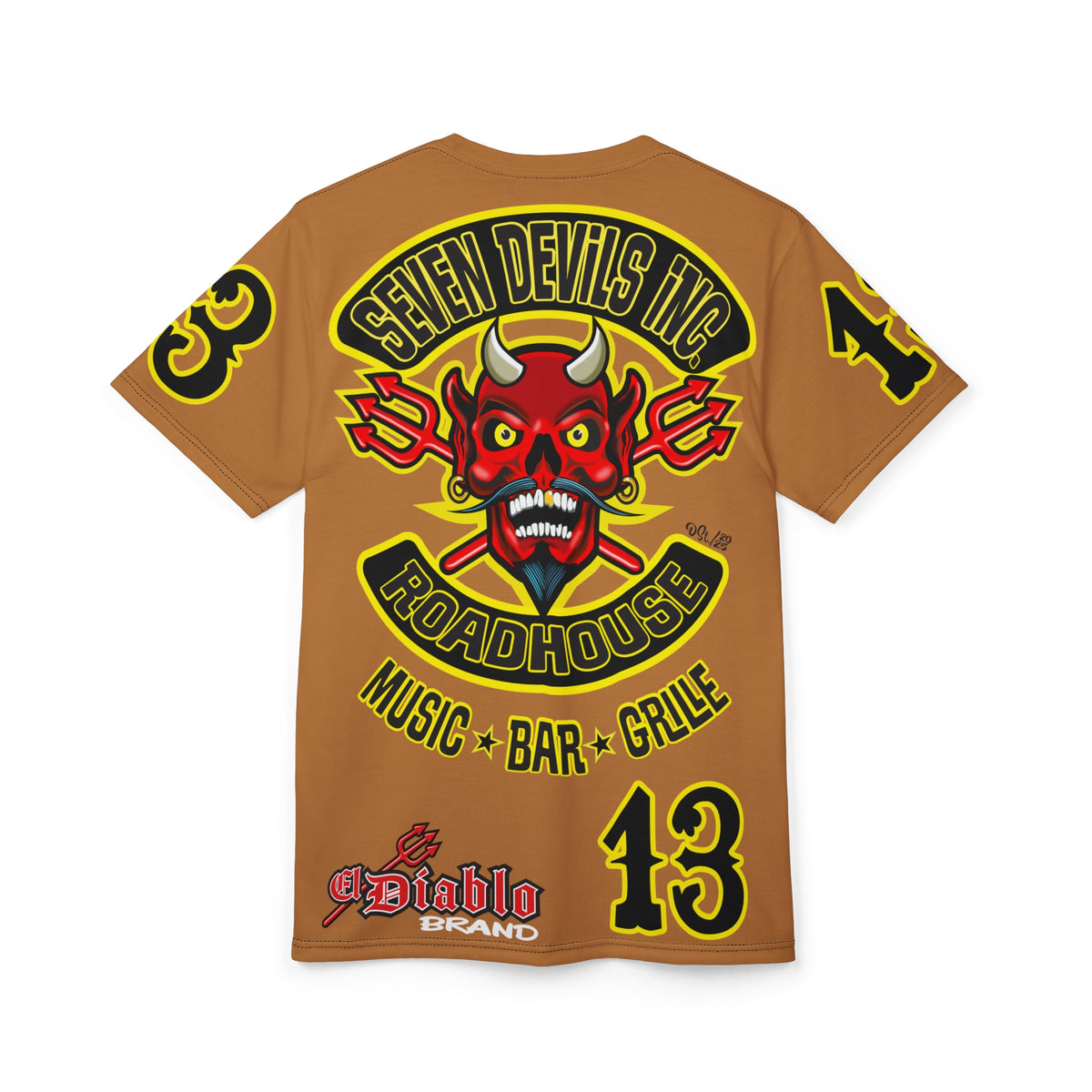 Seven Devils Inc. Roadhouse Black on Black Super Tee — Extreme Edgy Graphics - Bad Attitude Custom Biker Riding Gear