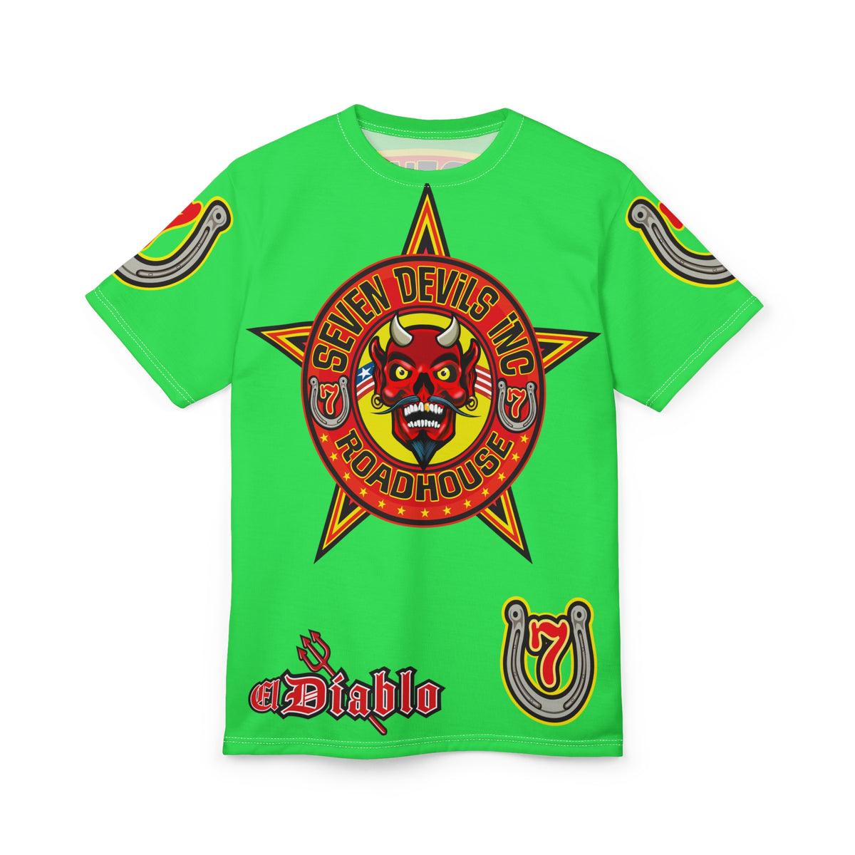 Very Special Seven Devils Inc. Roadhouse HiViZ Graphic Tee - Custom Motorcycle Riding Super Tee, Edgy Streetwear Perfect Fit & Comfort Biker Wear