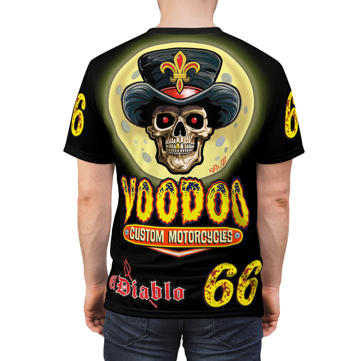 Voodoo Custom Motorcycles Black Magic HiViz Tee, Edgy Graphic Biker Shirt