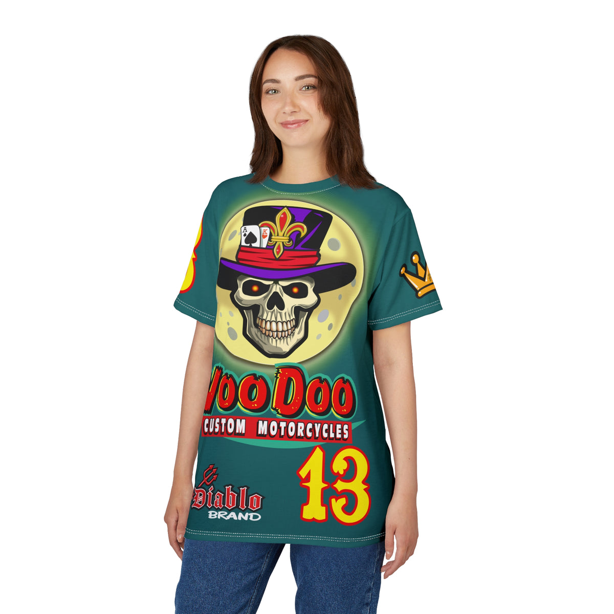 VooDoo Custom Motorcycles Mariana Blue HiViz Graphics Biker Tee