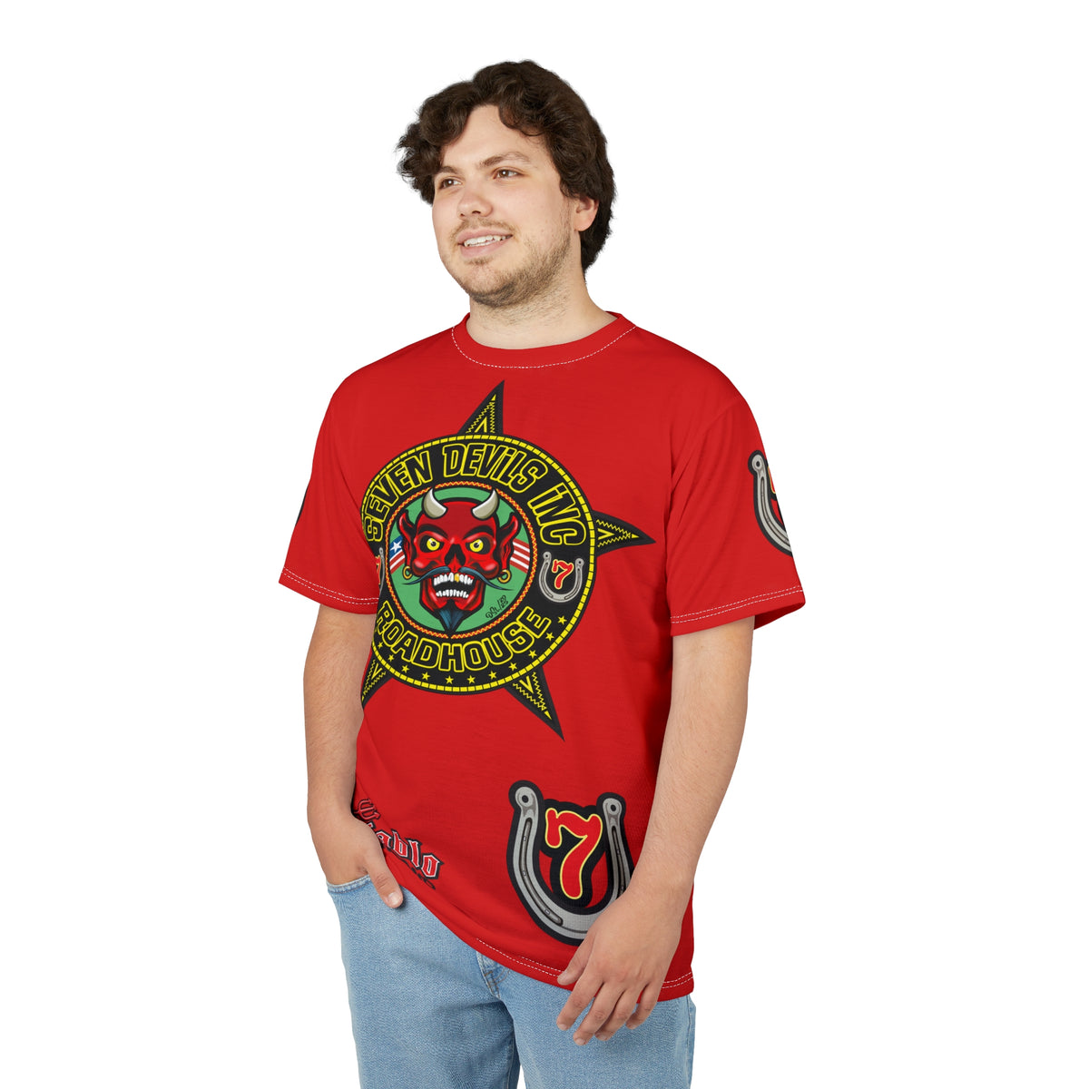Seven Devils Road House (BLACK STAR HIVIZ LIMITED EDITION) Custom Super Riding Tee - Retro Devil Style Graphic Style
