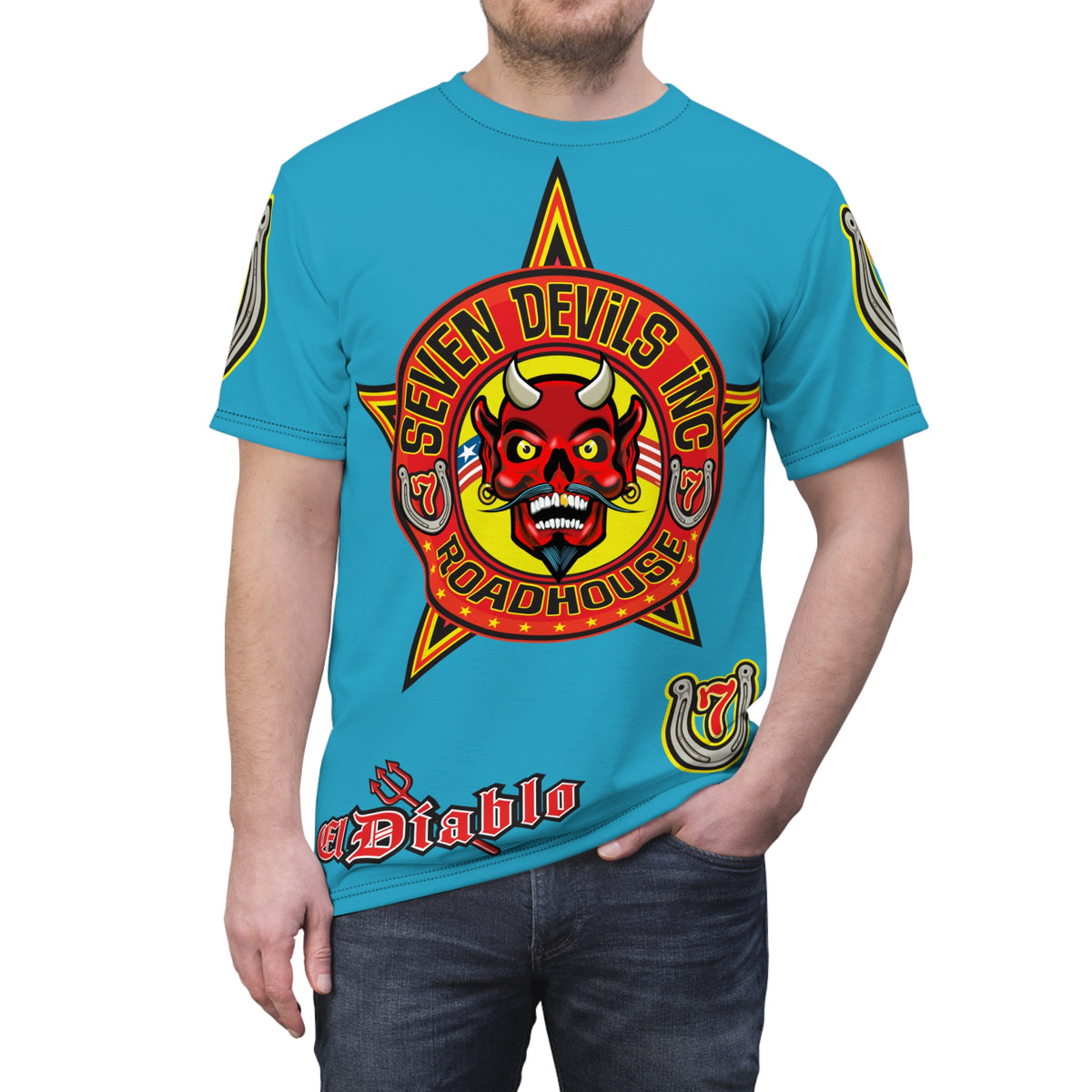 Seven Devils Inc. Roadhouse  Graphic Tee - Custom Motorcycle Riding Super Tee, Edgy Streetwear Perfect Fit & Comfort Biker Wear