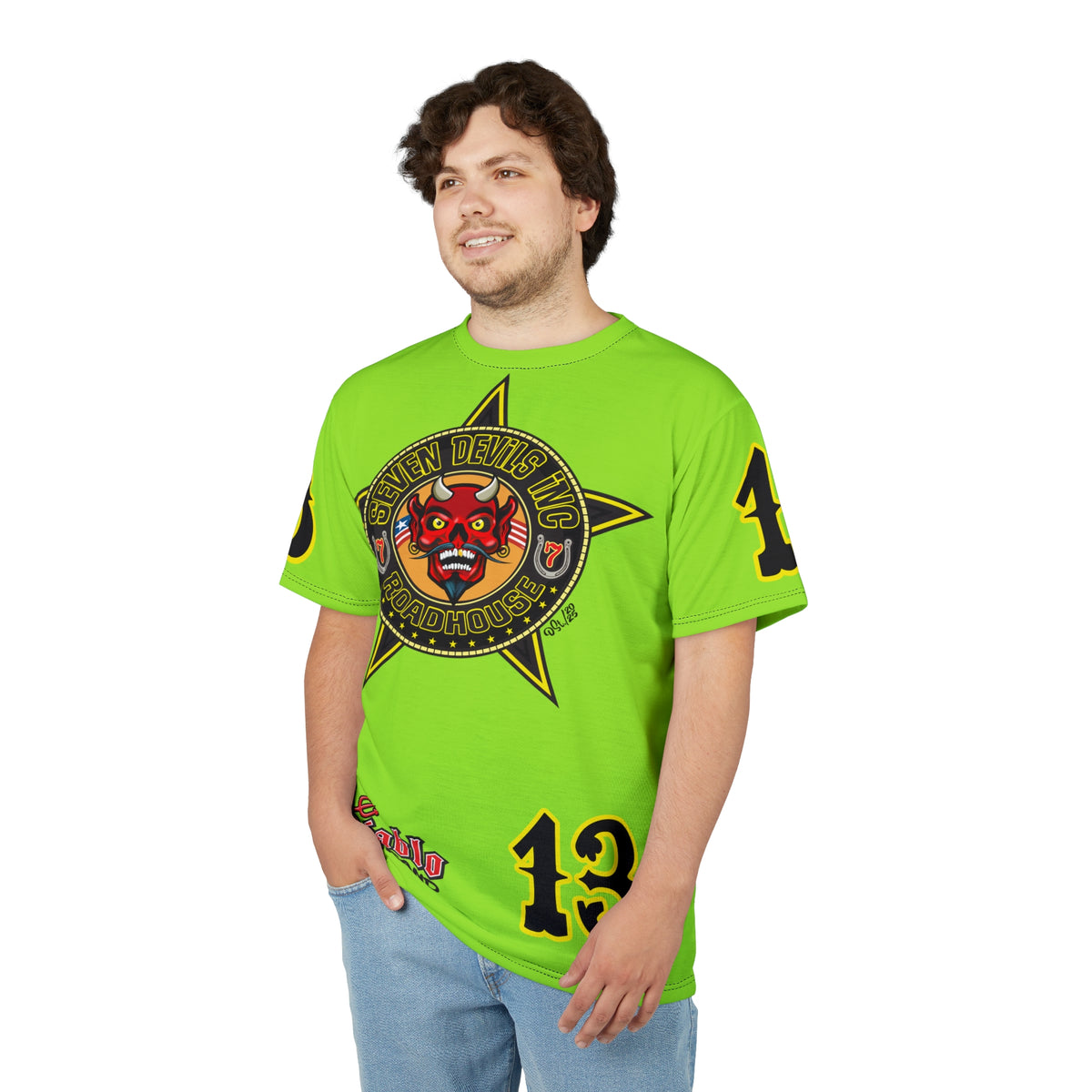 Very Special Seven Devils Inc. Roadhouse HiViZ Super Tee — Extreme Edgy Graphics - Bad Attitude Custom Biker Riding Gear