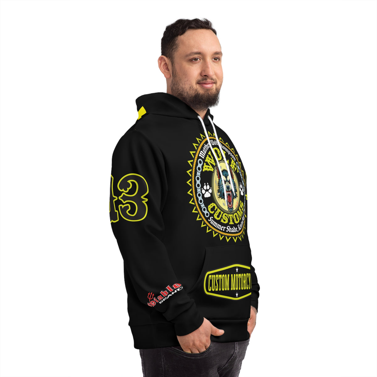 HoodZ Wolf Customs Motorcycle Hoodie — Vintage Biker Graphic Hooded Sweatshirt