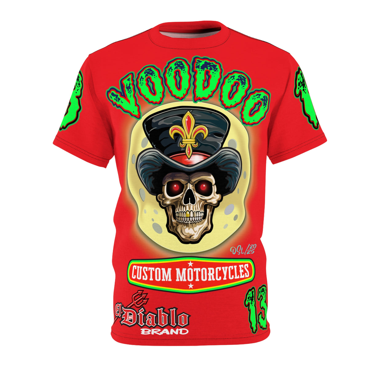 Voodoo Custom Motorcycles HiViz Super Tee, Unique XL Graphics, Custom HiViz Apparel