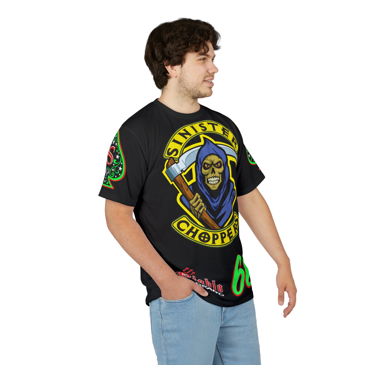 SRT Sinister Choppers Reaper Super Tee - Gothic Graphic T-Shirt for Motorcycle Riders