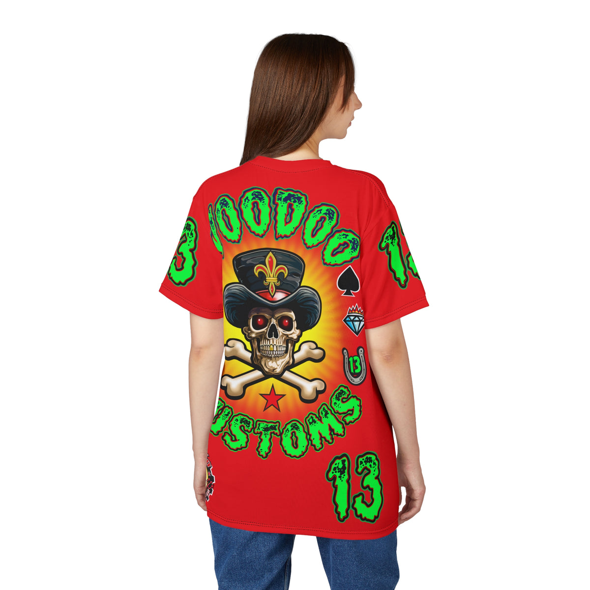 Voodoo Motorcycles HiViz Red Rider Super Tee, Unique Graphic Tee, Custom HiViz Apparel
