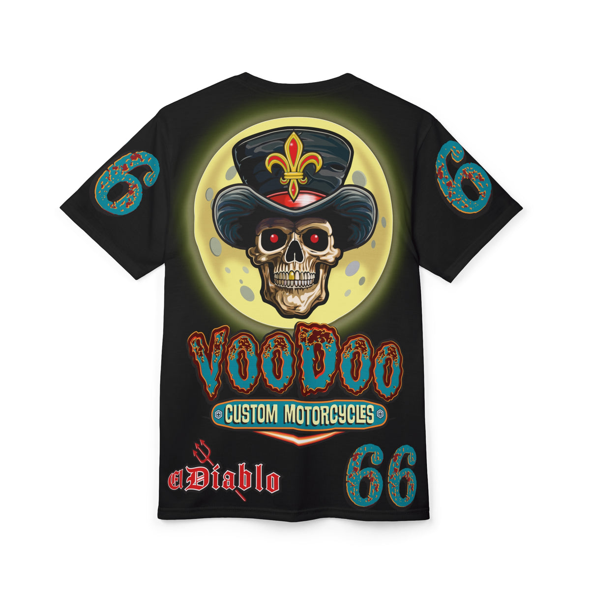 Voodoo Custom Motorcycles Unisex HiViz Tee, Edgy Graphic Shirt, Motorcycle Apparel, Skull T-Shirt, Perfect for Bikers