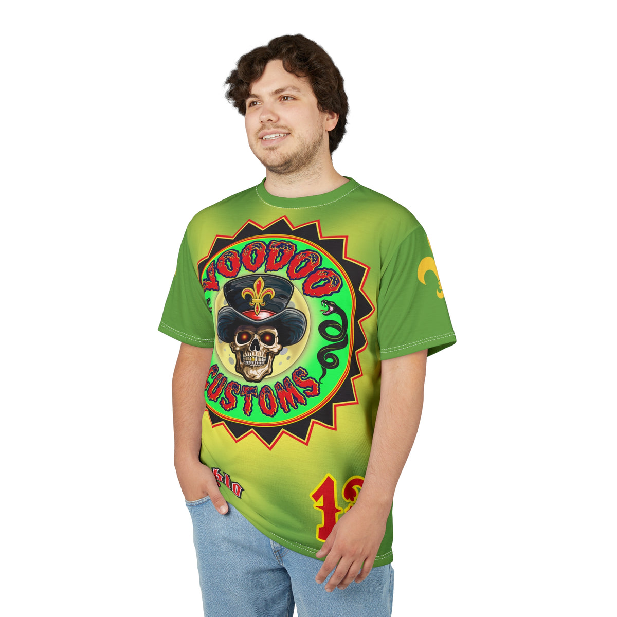 Voodoo Custom Motorcycles Unisex Tee - Edgy Tie Dye Skull Design for Bikers