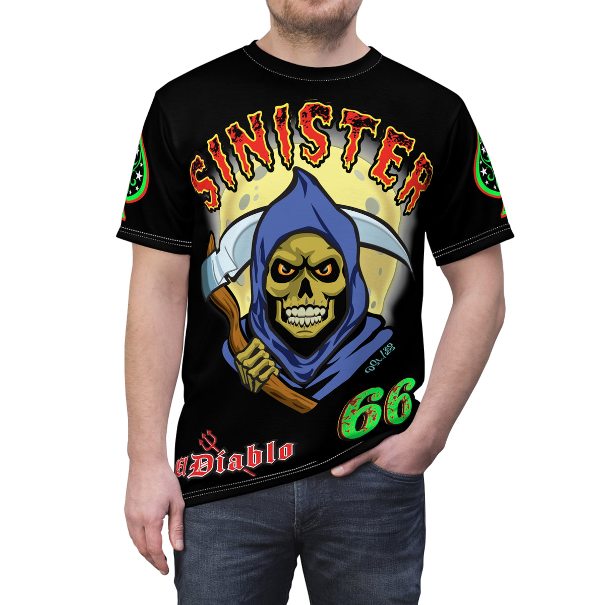 Sinister Choppers Reaper Super Tee - Gothic Graphic T-Shirt for Motorcycle Riders