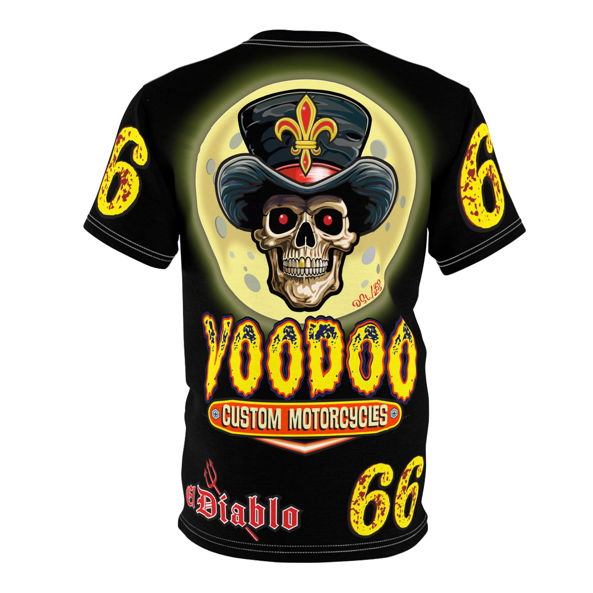 Voodoo Custom Motorcycles Black HiViz Tee, Edgy Graphic Shirt, Motorcycle Apparel, Skull T-Shirt, Perfect for Bikers