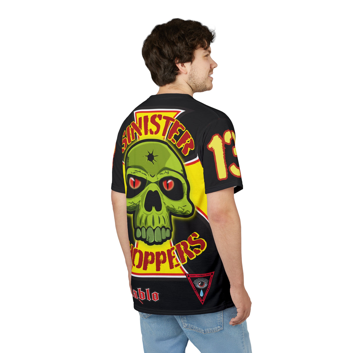 Sinister Choppers Special Edition WAR CUT - HiViZ Super Tee - Black Only - Bullet Hits - Stencil Cut Lettering - Hi colour Graphics - Evil Skulls