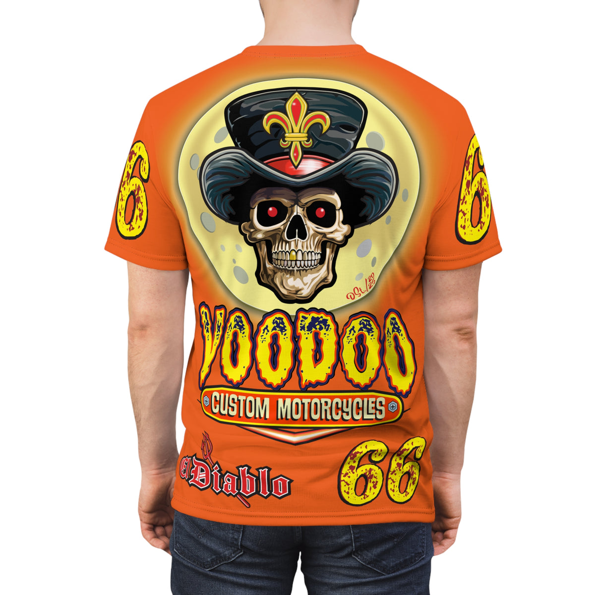 Voodoo Custom Motorcycles Unisex HiViz Tee, Edgy Graphic Shirt, Motorcycle Apparel, Skull T-Shirt, Perfect for Bikers