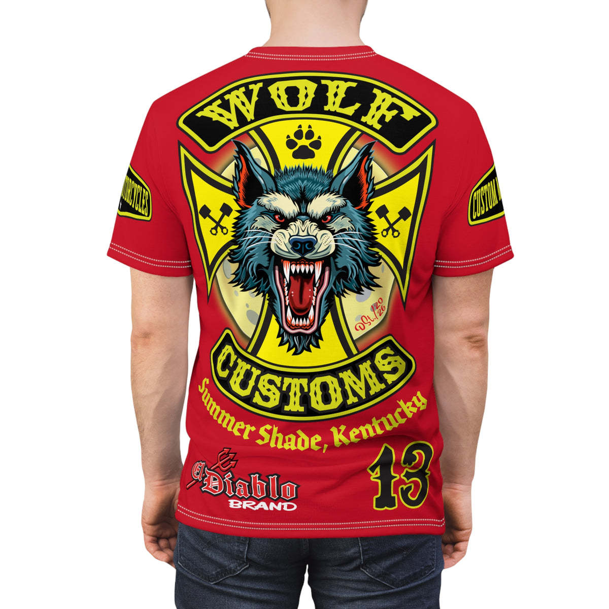 MWT Wolf Customs 13 Black & Lumina Graphics -- Super Riding Tee — Retro Motorcycle Builder Shirt, The Best Biker Riding Tee EVER !!!