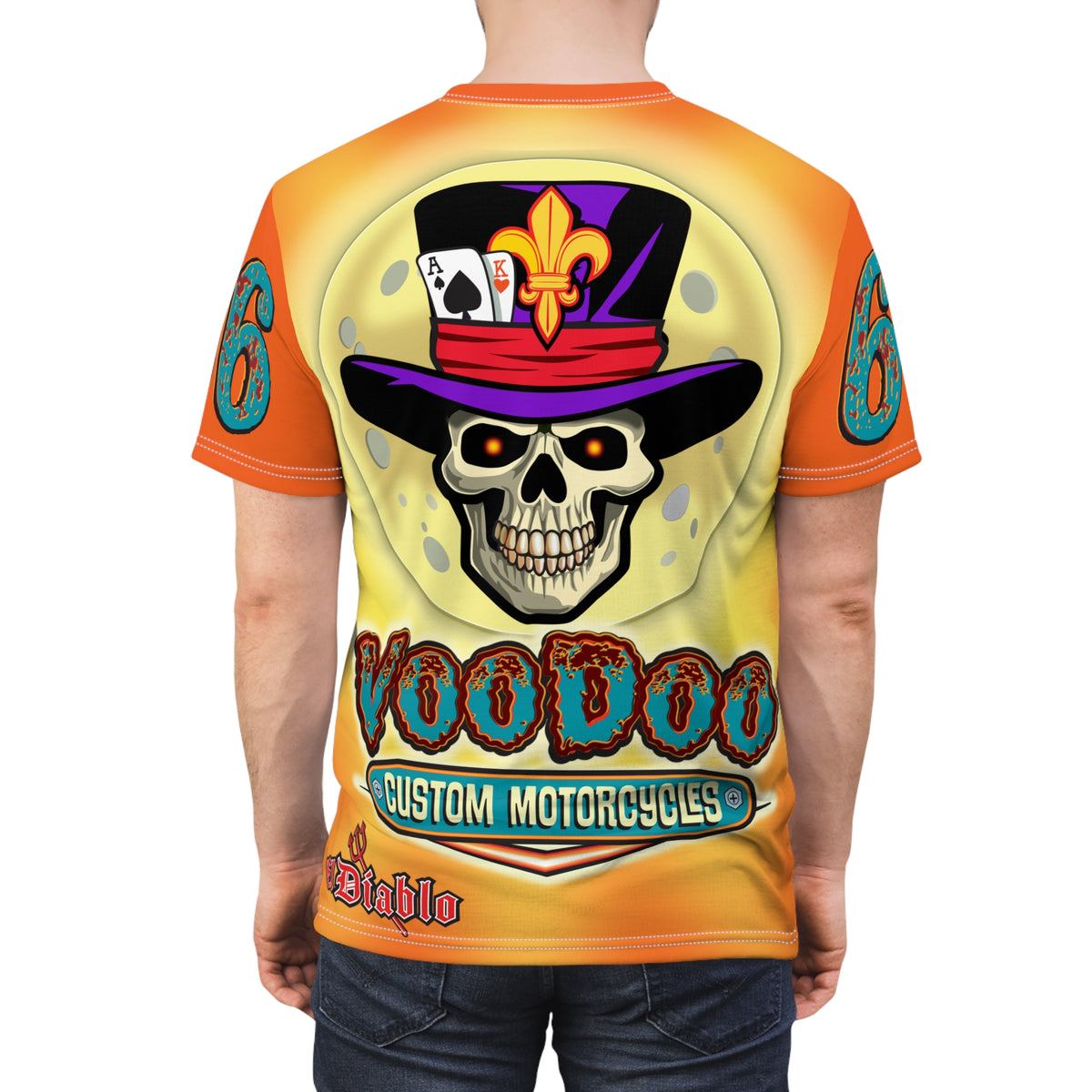 VooDoo Customs Tie Dye Orange Blast HiViz Graphic Tee – Unisex- Edgy Style for Bikers