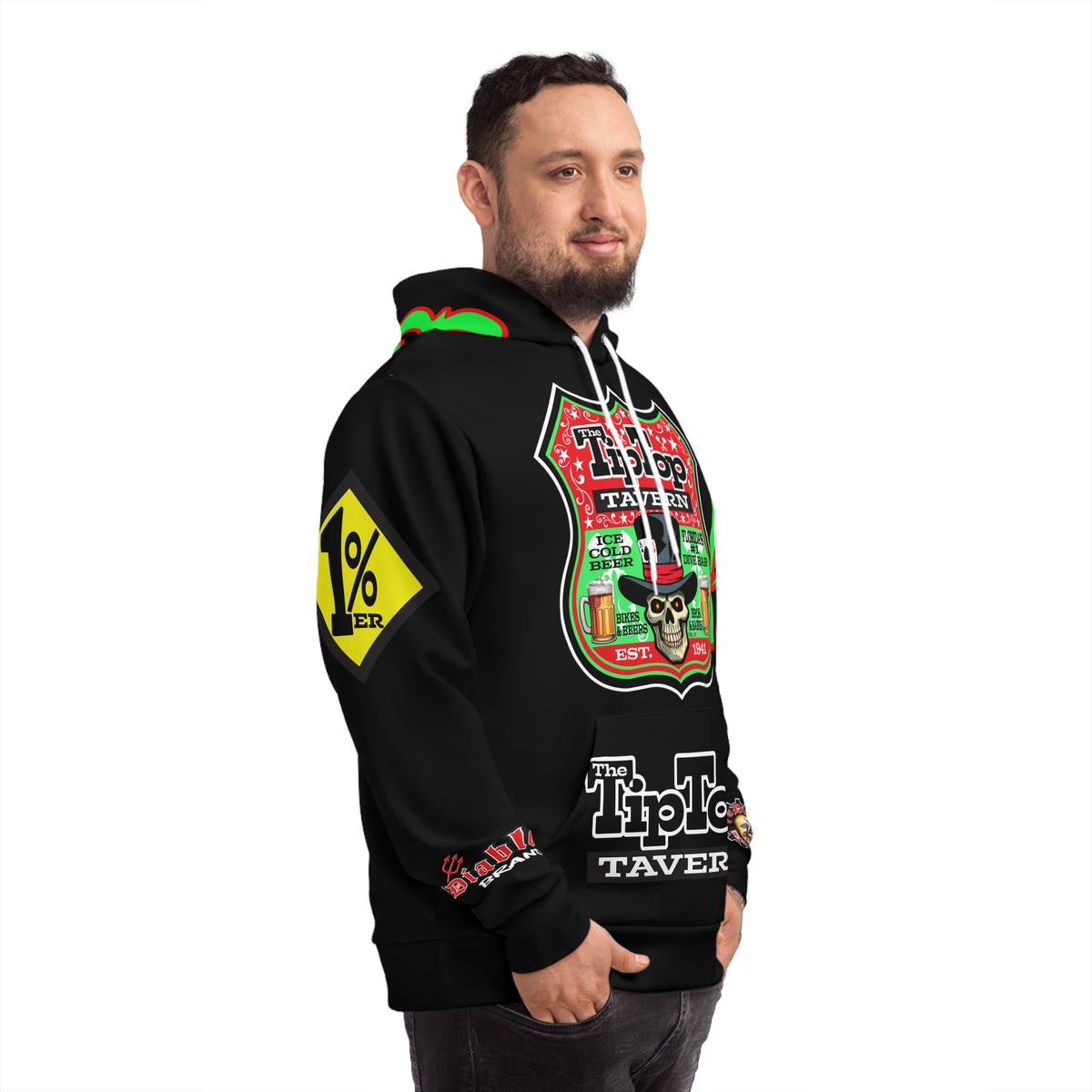 HoodZ Tip Top Tavern America's Best Dive Bar Super Hoodie - Ace of Spades 1% Special Edition - High Visibility Lumina Green Accents