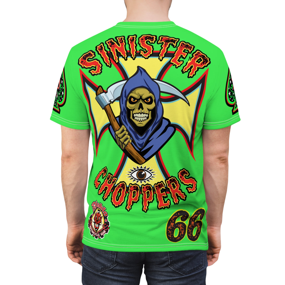 Very Special Sinister Choppers Reaper  HiViZ Super Tee - Gothic Graphic T-Shirt for Motorcycle Riders