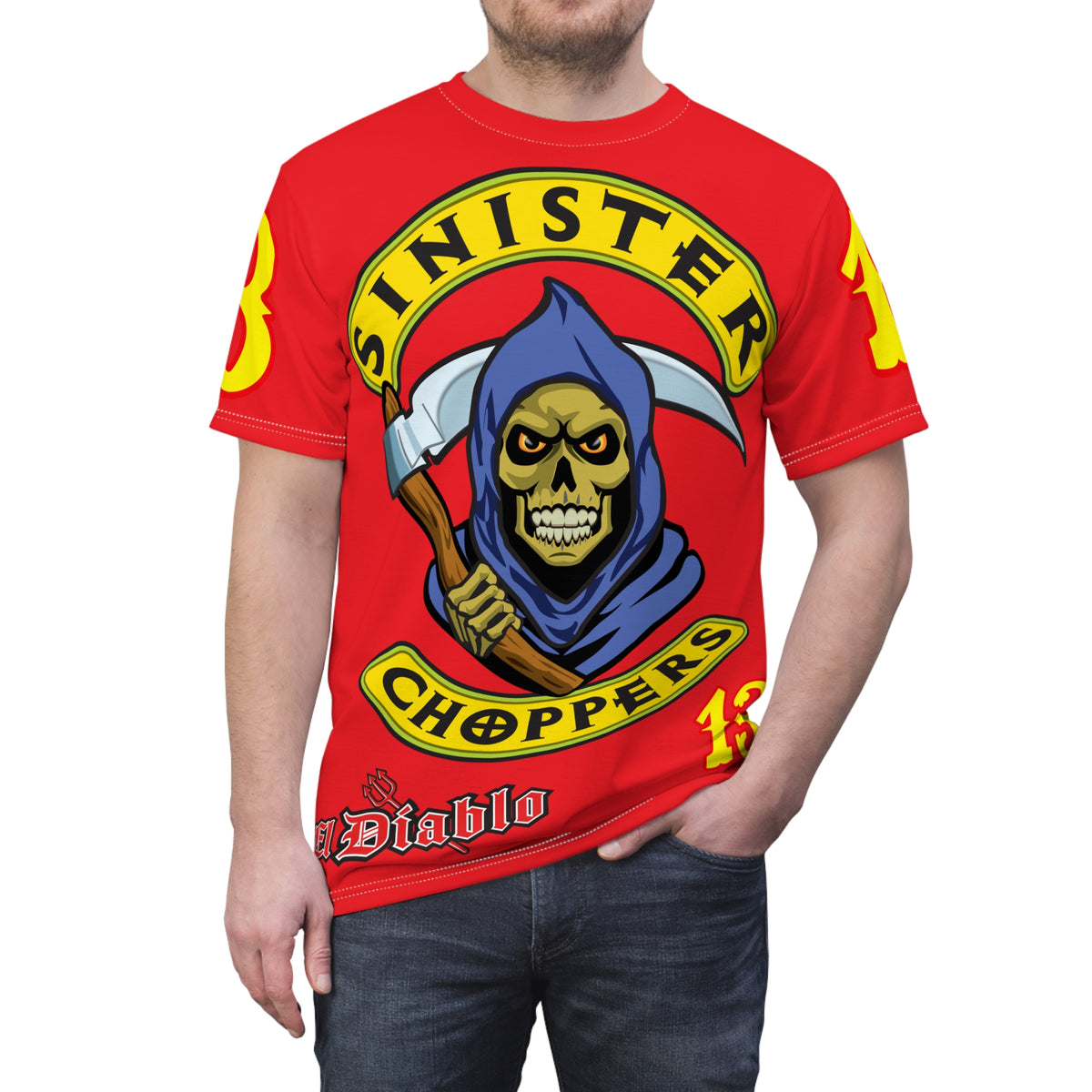 Sinister Choppers Reaper HiViz Super Tee - Unisex Skull Design for Bikers