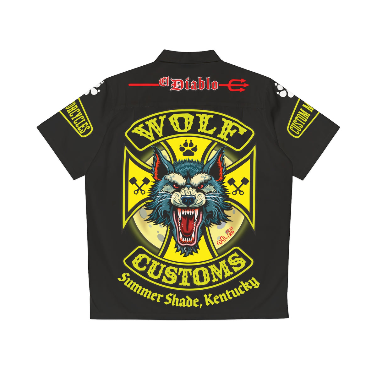 Big Bopper MWT Wolf Customs Motorcycle Hawaiian Shirt -  For Big Men to Size 5XL
