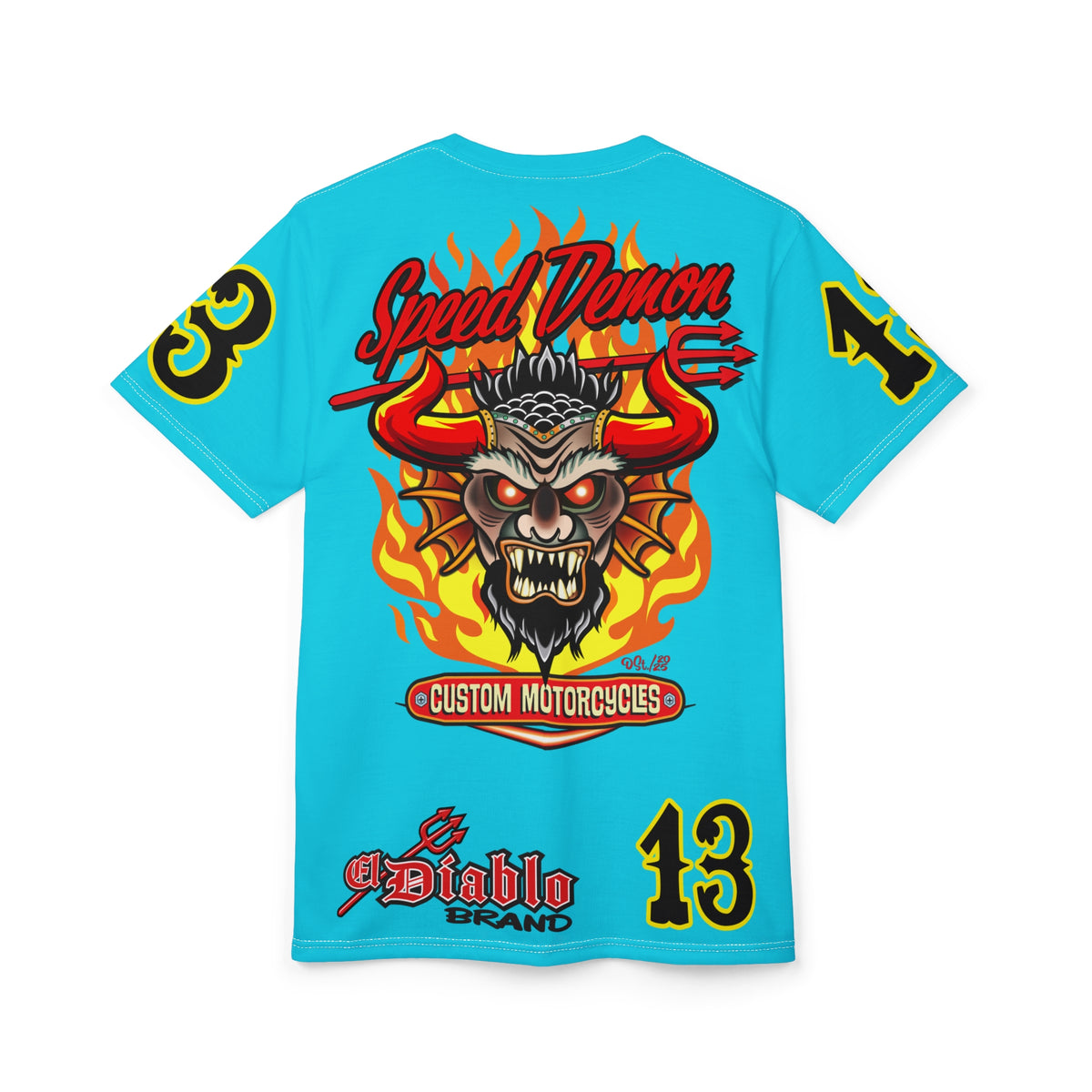 Speed Demon Customs Ice Blue Super Tee — Extreme Edgy Graphics - Bad Attitude Custom Biker Riding Gear