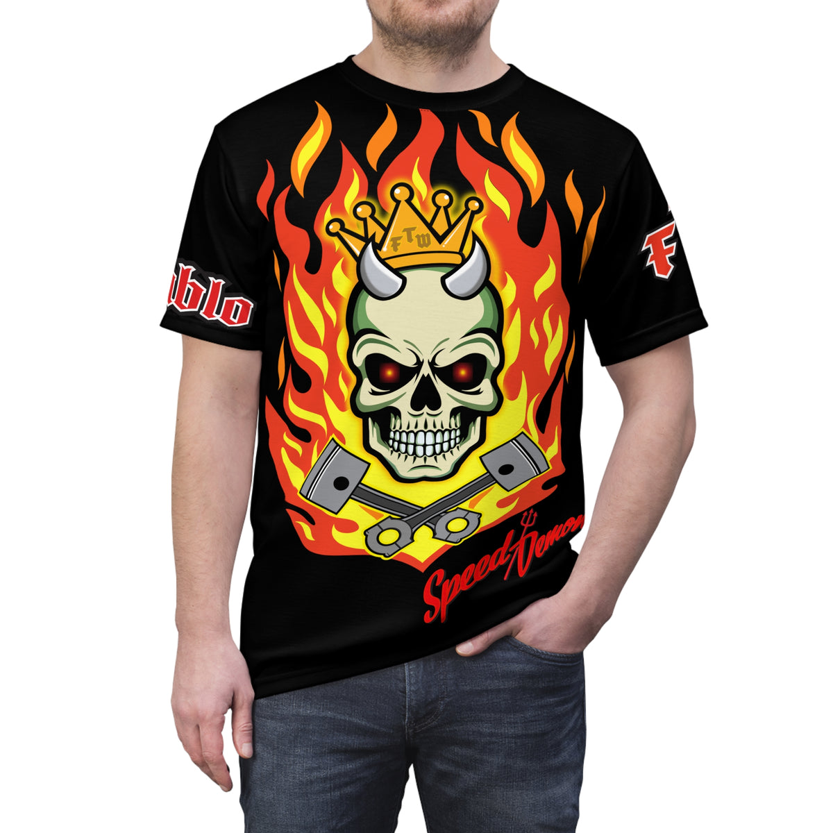 Speed Demon King -  Blaze inferno Front & Starburst Electric yellow Super Nova Back...HiViz Riding Tee