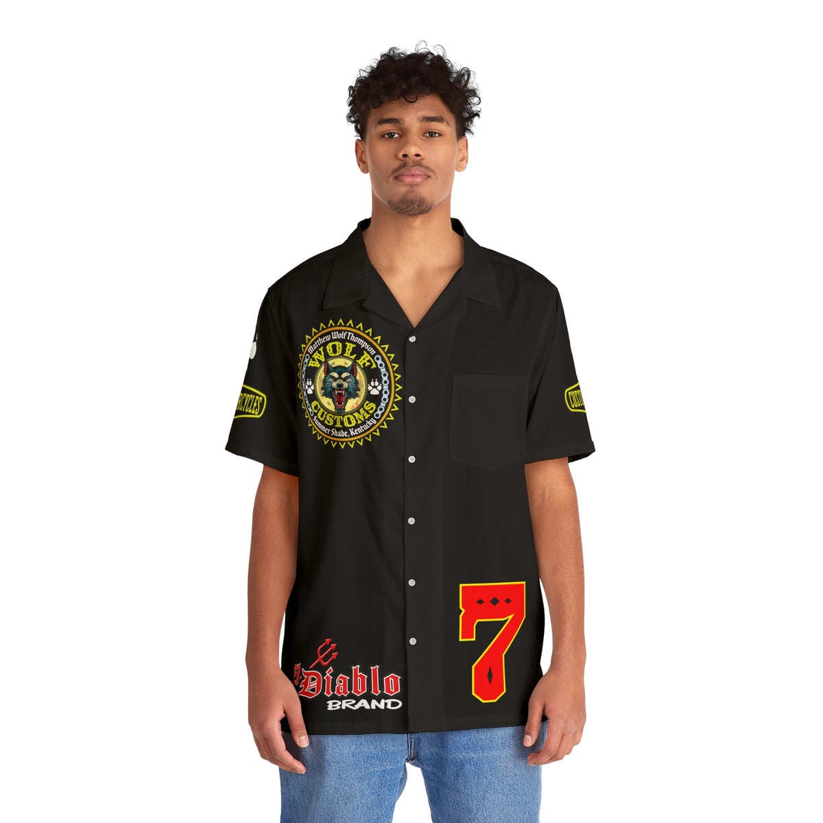 Big Bopper MWT Wolf Customs Motorcycle Hawaiian Shirt -  For Big Men to Size 5XL
