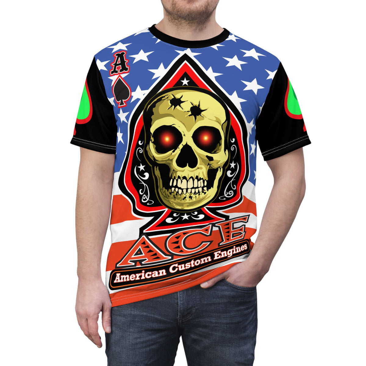 American Custom Engines ACE Americana Cut - Special Lumina Green  Ace of Spades Death Card High visibility Graphics