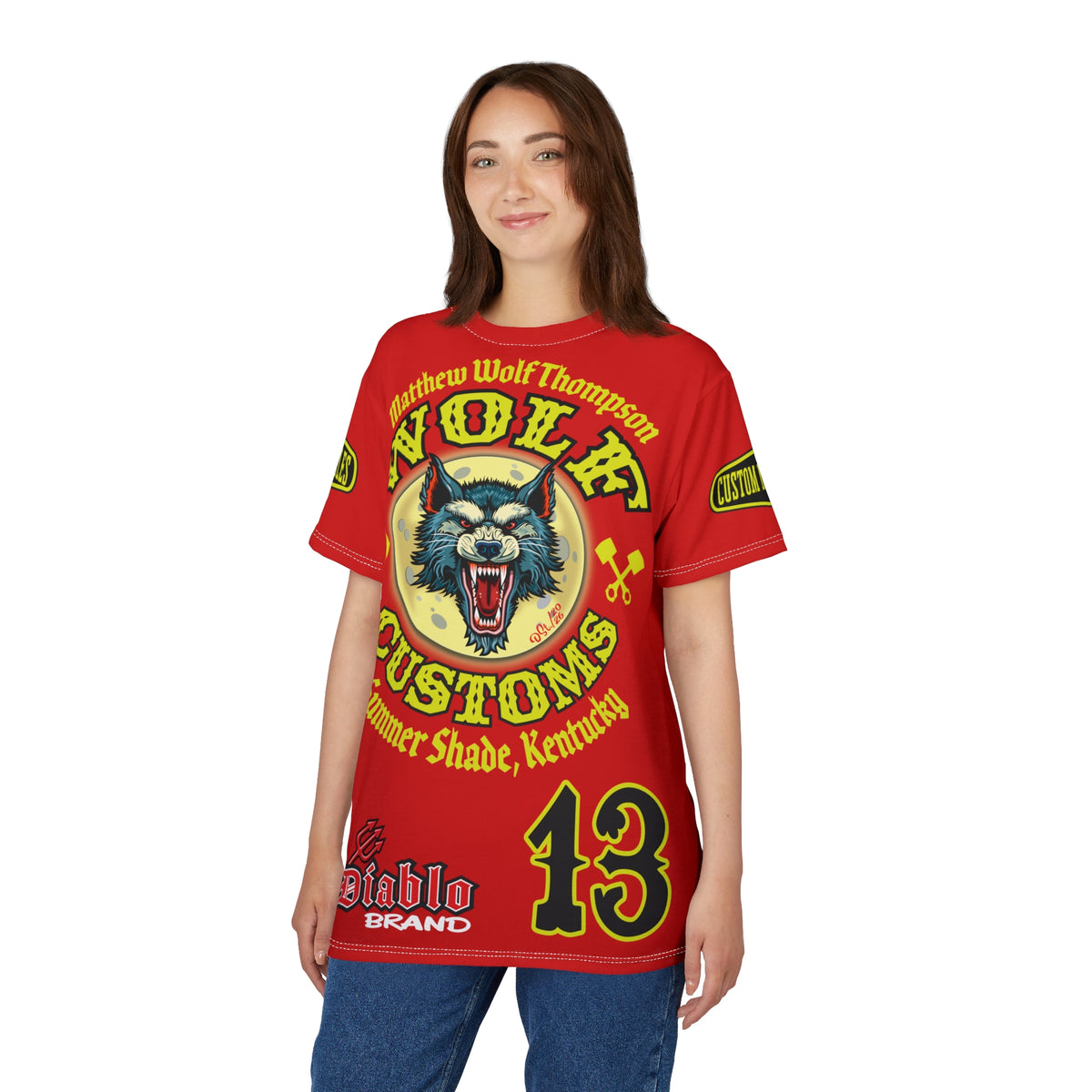 MWT Wolf Customs 13 Black with HiViZ Lumina Graphics -- Super Tee — Retro Motorcycle Club Shirt, The Best Biker Riding Tee EVER !!!