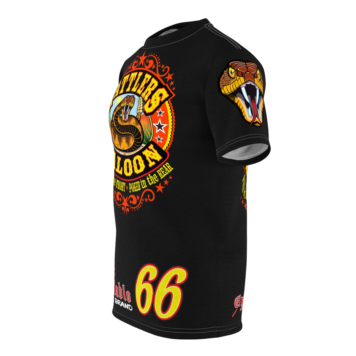 Rattlers Saloon Snake Logo Tee — Vintage Biker 66 Graphic Shirt