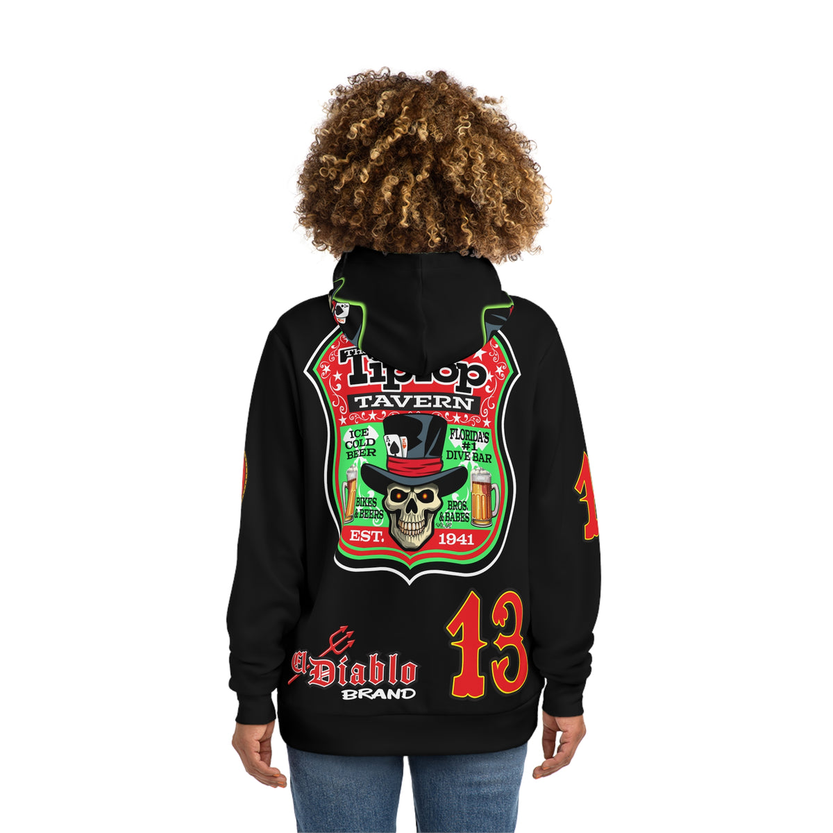 HoodZ  TipTop Tavern Graphic Hoodie, Skulls, Bar Apparel, Gift for Beer Lovers, Dive Bar Treasure
