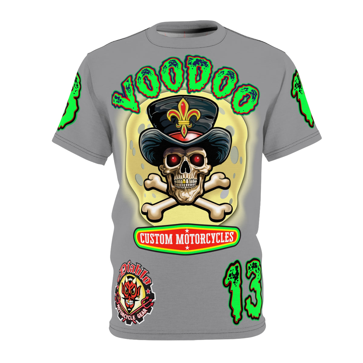 Voodoo Lucky 13 Motorcycles HiViz Grey Ghost Super Tee, Unique Graphic Tee, Custom Riding Apparel