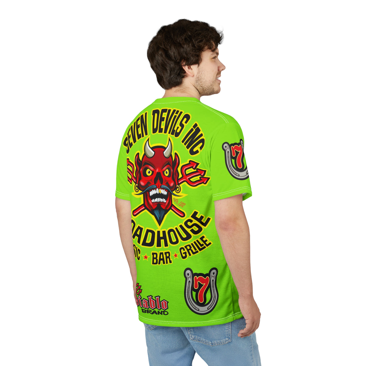 Very Special Seven Devils Road House (BLACK STAR HIVIZ LIMITED EDITION) Custom Super Riding Tee - Retro Devil Style Graphic Style
