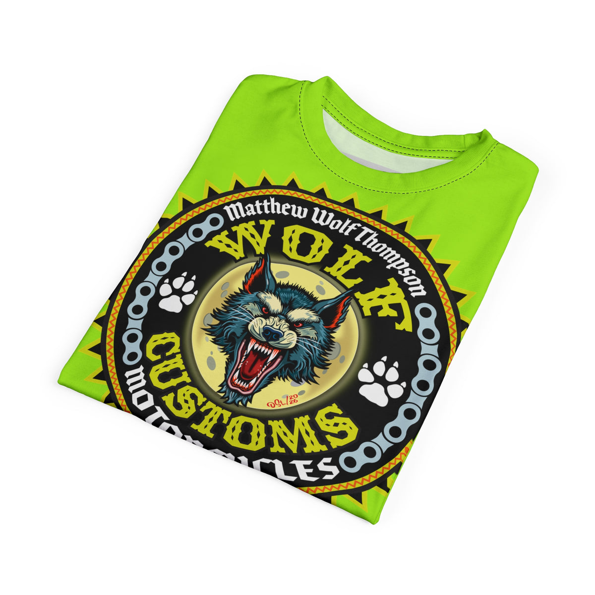 VERY SPECIAL MWT Wolf Customs Lumina Green XL HiViZ Graphics Super Tee —  The Best Biker Riding Tee EVER !!!