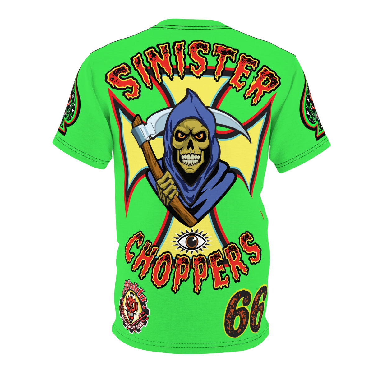 Very Special Sinister Choppers Reaper  HiViZ Super Tee - Gothic Graphic T-Shirt for Motorcycle Riders