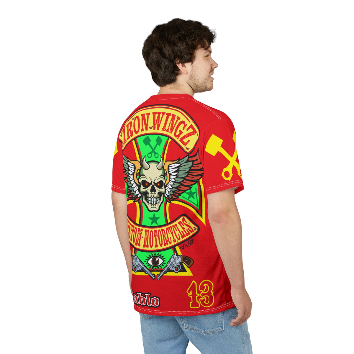 Iron WingZ Customs HIviz Graphic Super Tee, Edgy Streetwear, Customized Apparel, Gift for Bikers