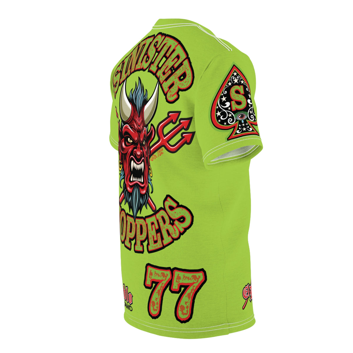 SRT Sinister Choppers HIVIZ GREEN SPECIAL SUPER RIDING TEE— Ride Cool, Look Cool in our Best Super Tee