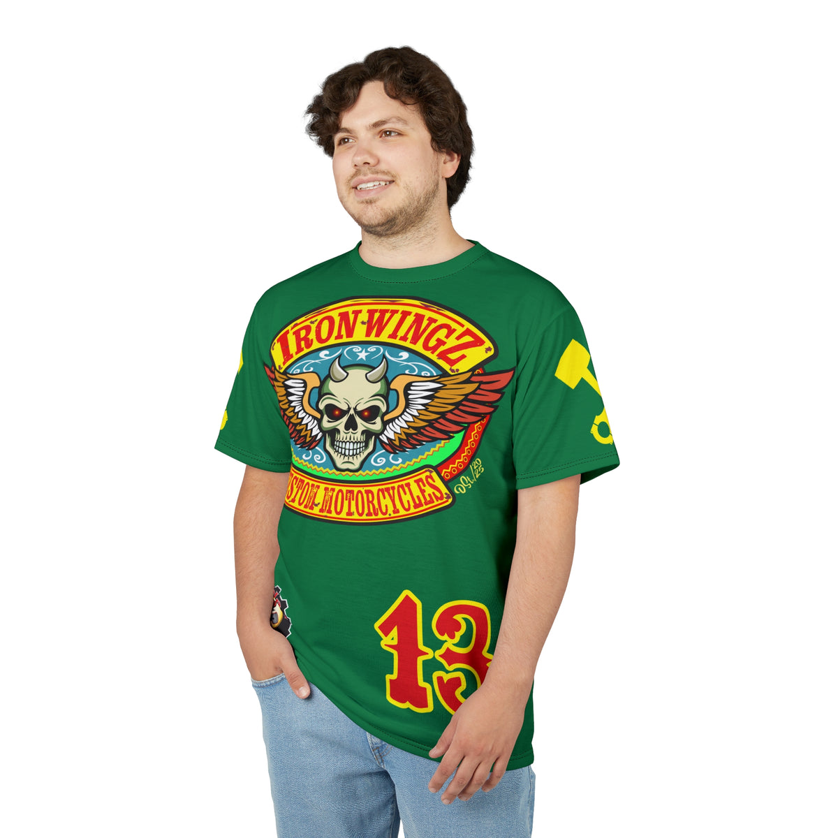 Iron WingZ Customs HIviz Graphic Super Tee, Edgy Streetwear, Customized Apparel, Gift for Bikers