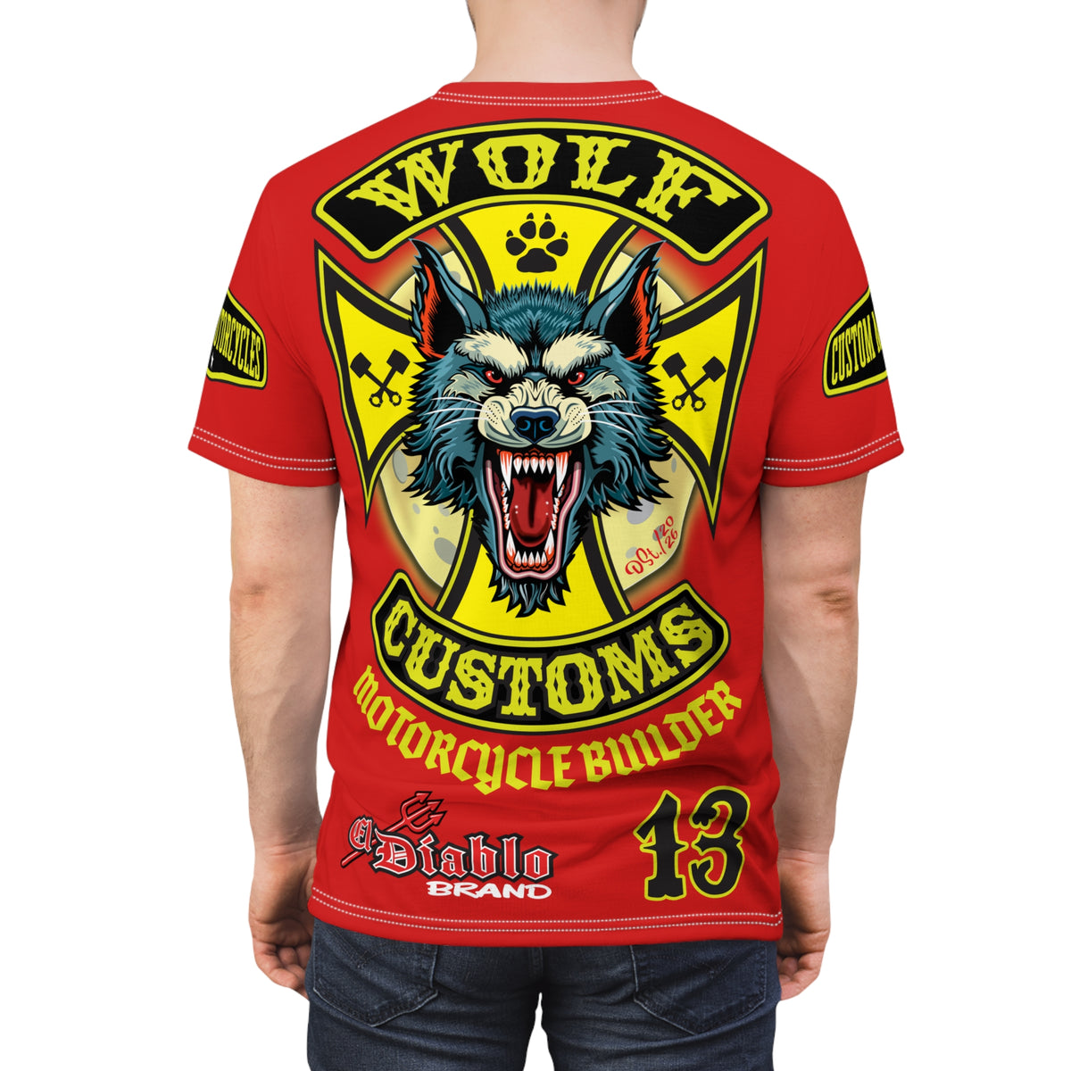 MWT Wolf Customs 13 Black with HiViZ Lumina Graphics -- Super Tee — Retro Motorcycle Club Shirt, The Best Biker Riding Tee EVER !!!
