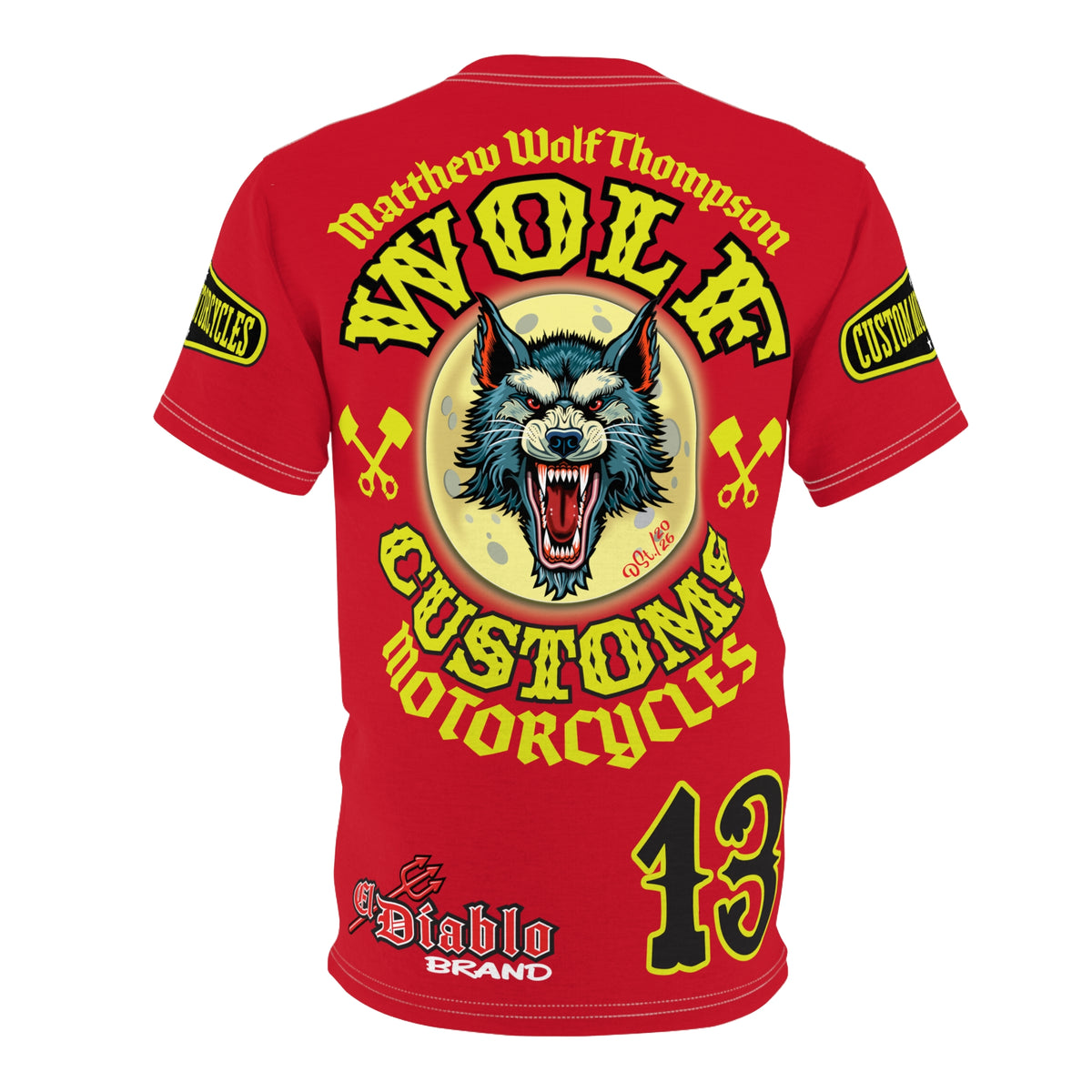 SRT MWT Wolf Customs 13 Black & Lumina Graphics -- Super Riding Tee — Retro Motorcycle Club Shirt, The Best Biker Riding Tee EVER !!!