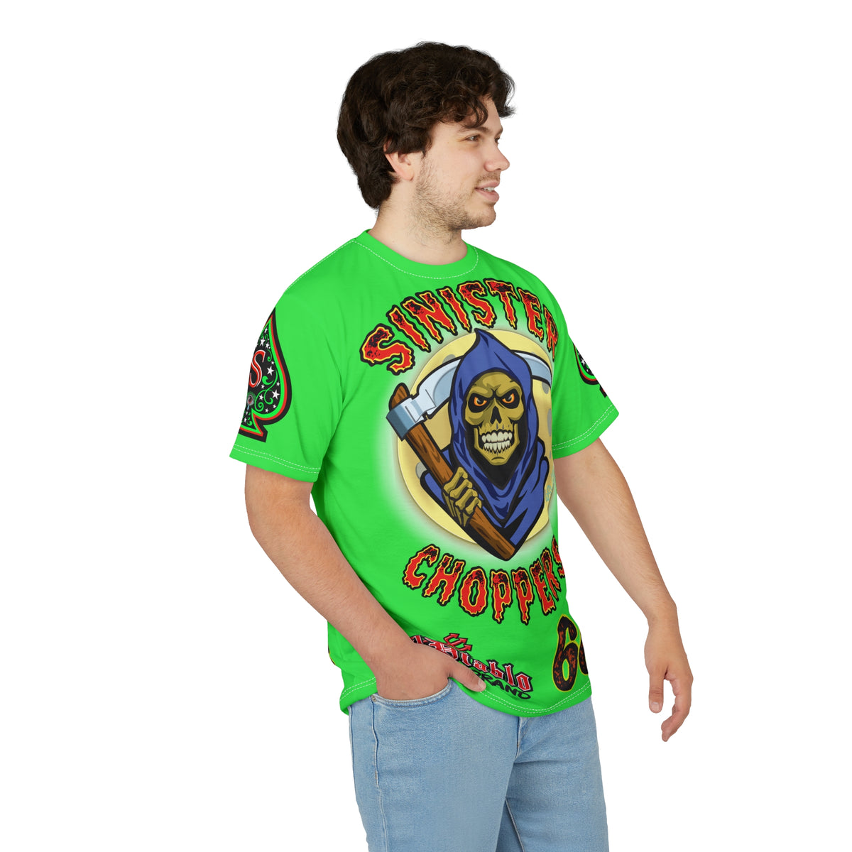 Very Special Sinister Choppers Reaper  HiViZ Super Tee - Gothic Graphic T-Shirt for Motorcycle Riders