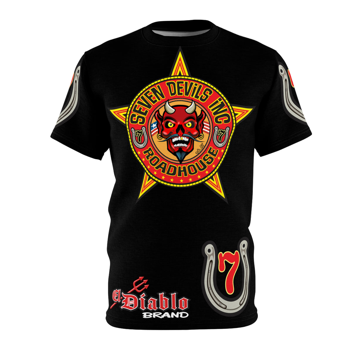 Seven Devils Road House (LIMITED EDITION) Custom Super Riding Tee - Retro Devil Style Graphic Style