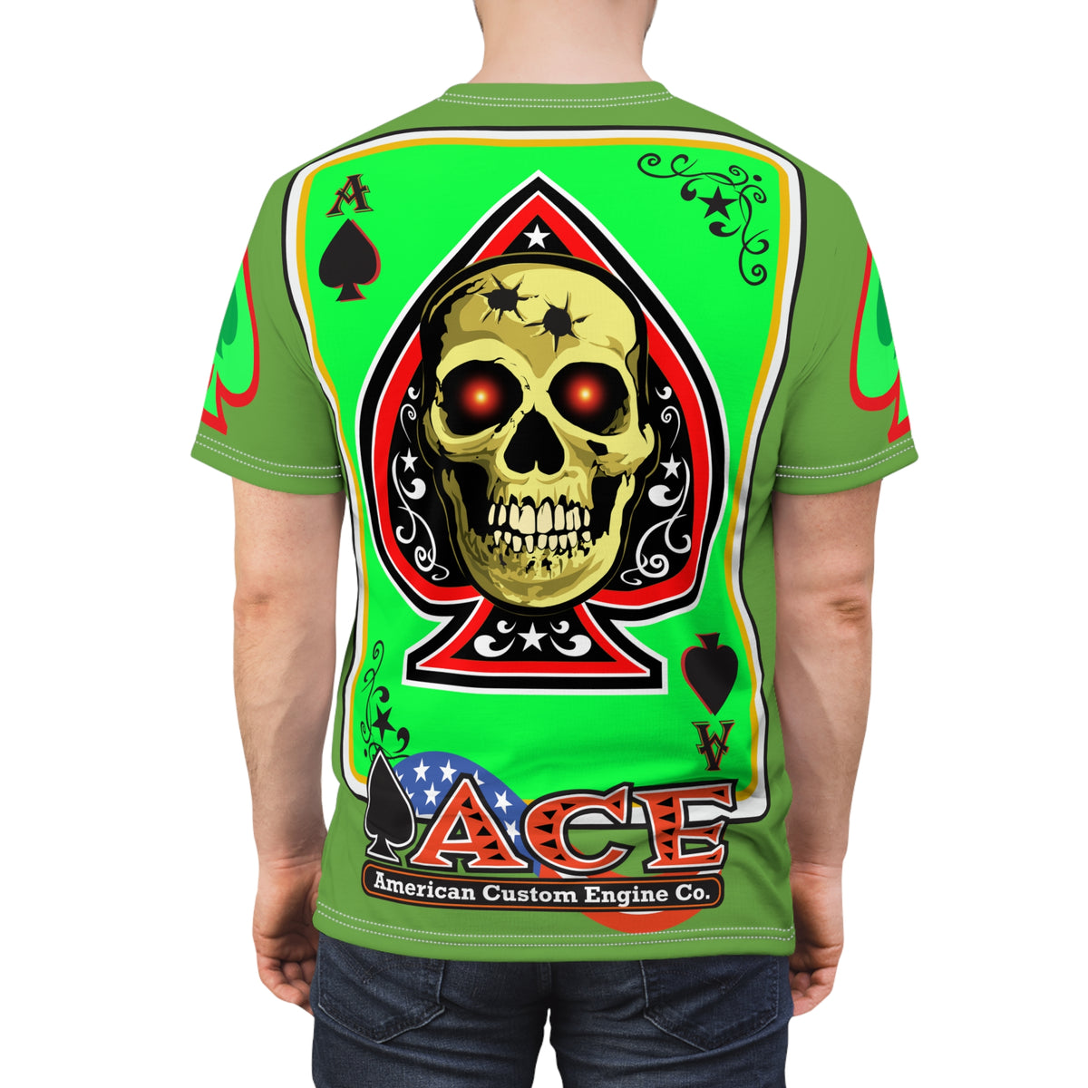 American Custom Engines ACE - Specially Designed Lumina Green  Ace of Spades Death Card High visibility Graphics