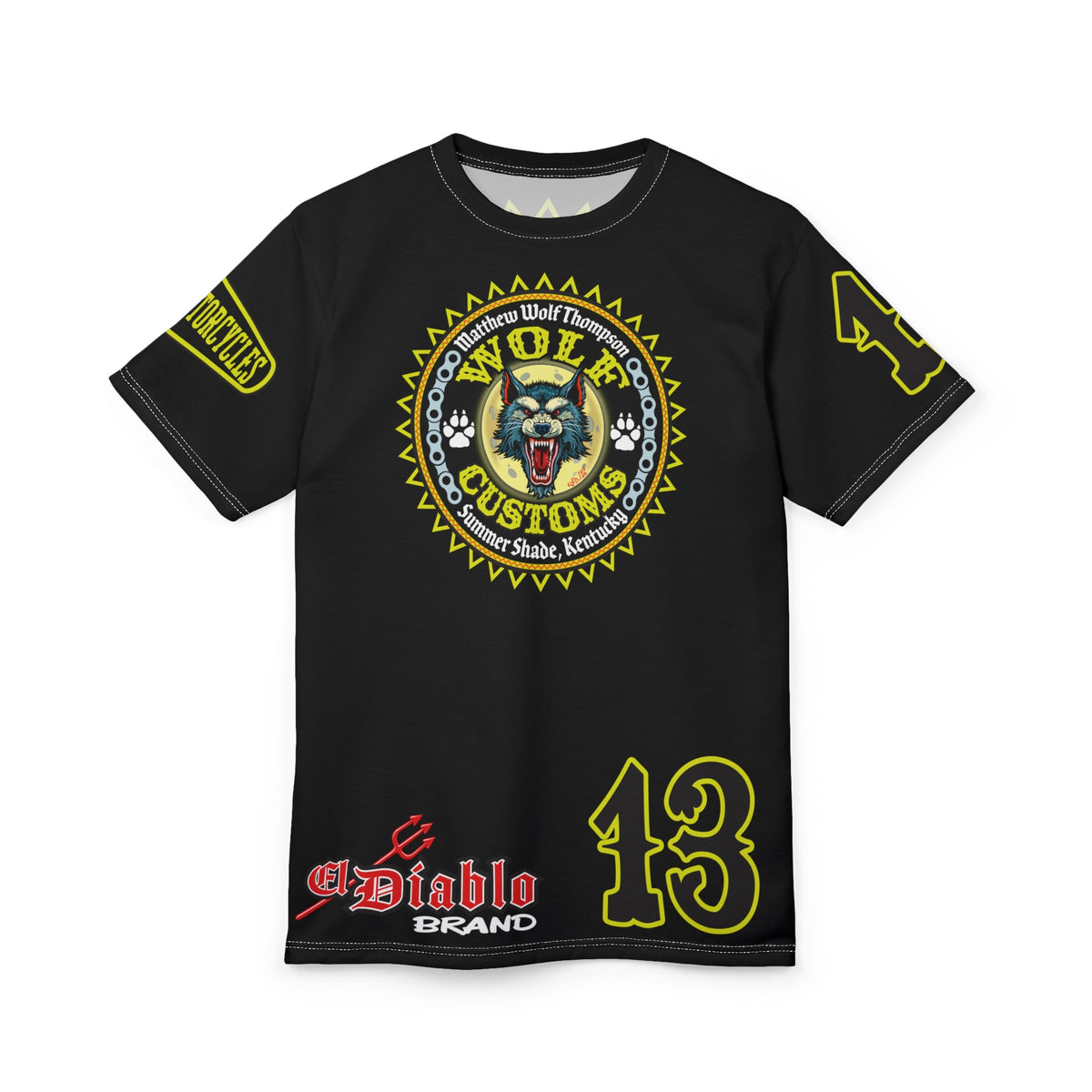 SRT MWT Wolf Customs 13 Black Graphic Super Riding Tee — Retro Motorcycle Club Shirt, The Best Biker Riding Tee EVER !!!