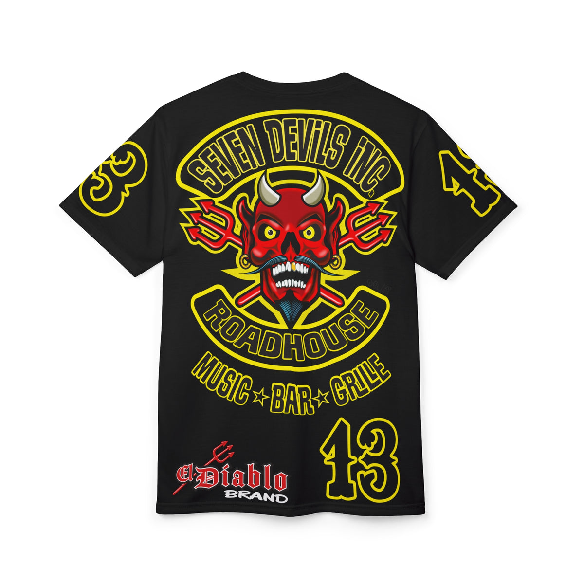Seven Devils Inc. Roadhouse Black on Black Super Tee — Extreme Edgy Graphics - Bad Attitude Custom Biker Riding Gear