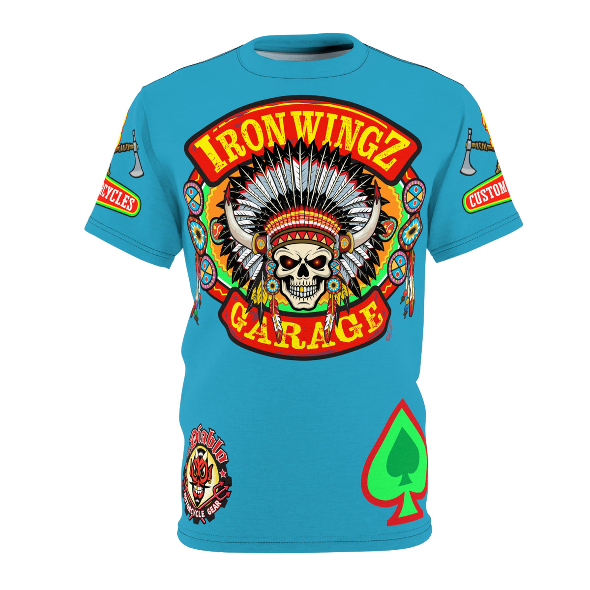 Iron WingZ Customs HiViz High Performance Electric Blue Motorcycle Riding Super Tee