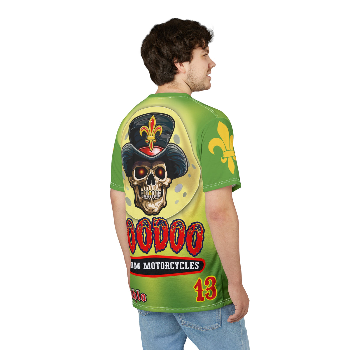 Voodoo Custom Motorcycles Unisex Tee - Edgy Tie Dye Skull Design for Bikers