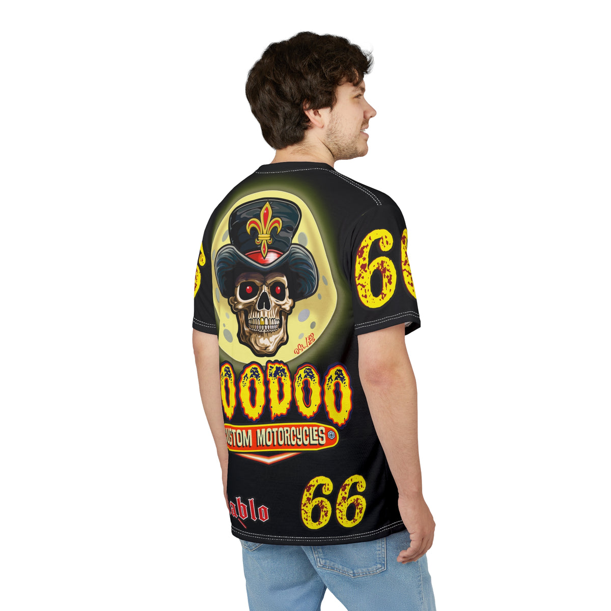 Voodoo Custom Motorcycles Black HiViz Tee, Edgy Graphic Shirt, Motorcycle Apparel, Skull T-Shirt, Perfect for Bikers