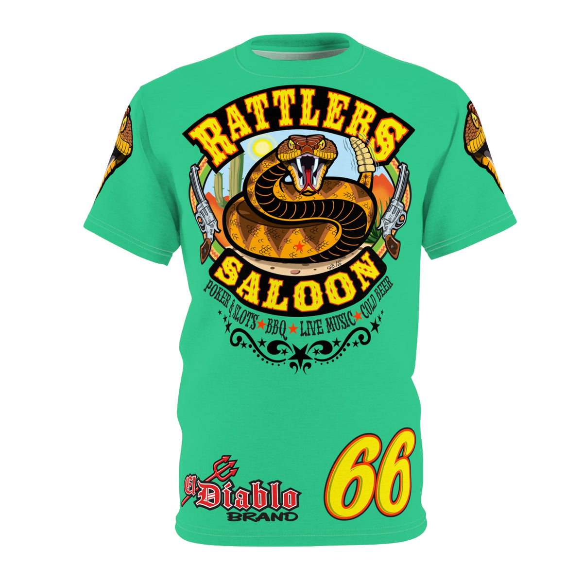 Rattlers Saloon Snake Logo Tee — Vintage Biker 66 Graphic Shirt