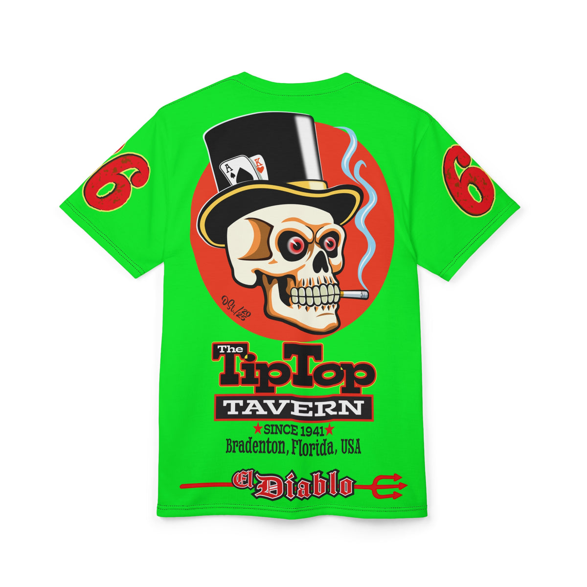VERY SPECIAL Tip Top Tavern Dive Bar -HiViZ Lumina Green Super Riding Tee (*Limited Edition) - Florida's Best Dive Bar, Bikes Beers Babes & Bros. - Honouring Biker Bars