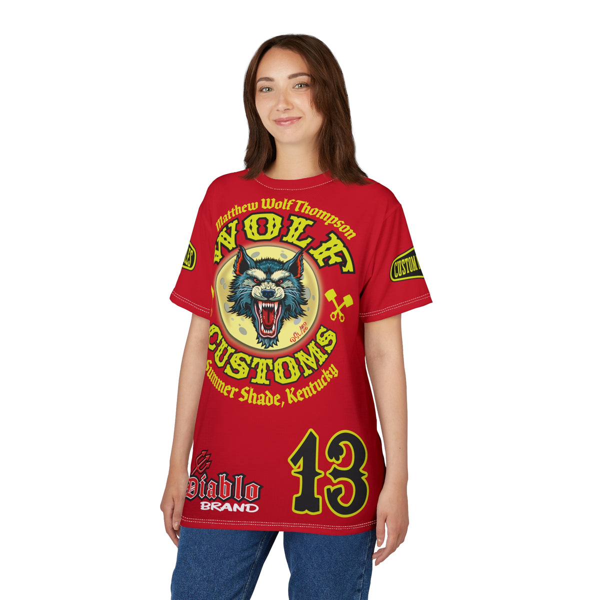 MWT Wolf Customs 13 Black & Lumina Graphics -- Super Riding Tee — Retro Motorcycle Builder Shirt, The Best Biker Riding Tee EVER !!!